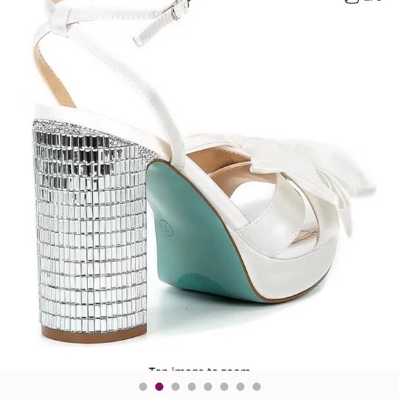 Betsey Johnson Maddy Sandals Heels 8 Satin Bow Rhinestone Crystals Bling - Picture 3 of 11